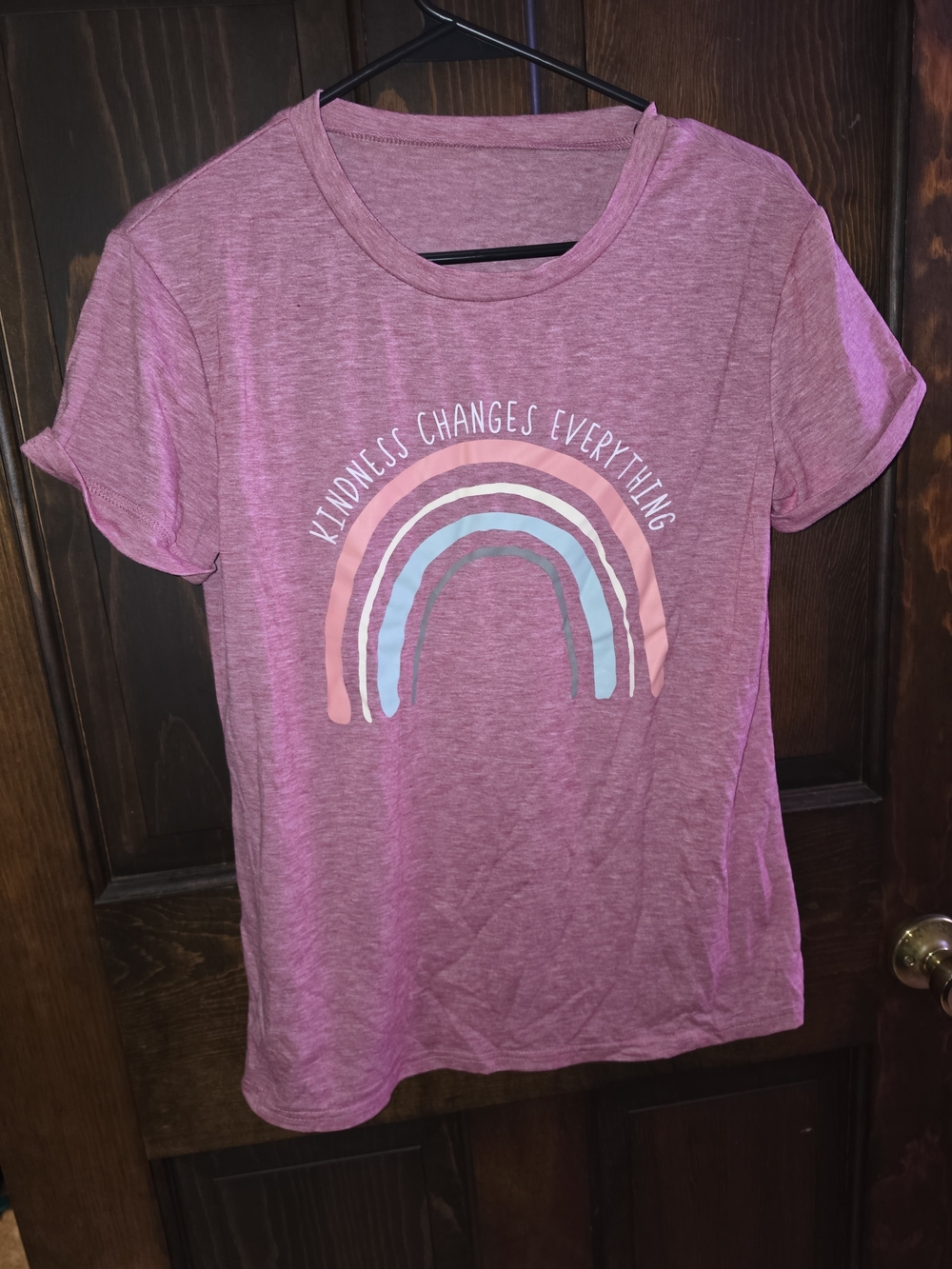 Pink Heather Graphic Tee - "Kindness Changes Everything" Rainbow